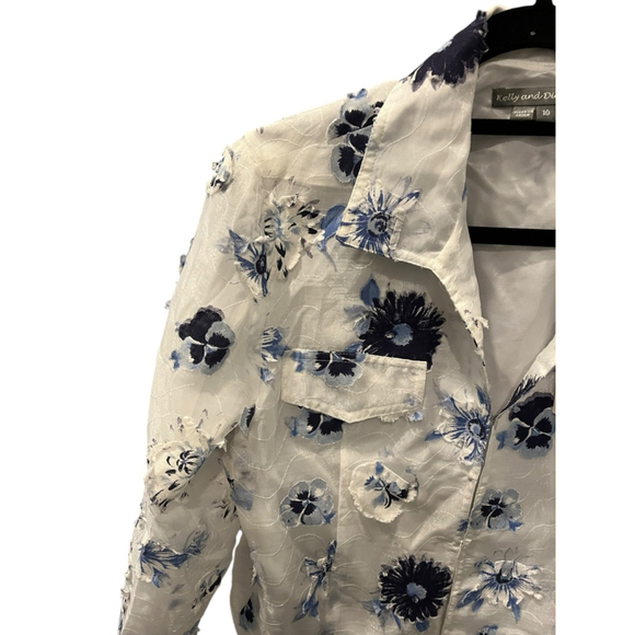 Kelly And Diane NWT Top and Skirt Floral Lace Set Size 10 Blue White Lightweight - Picture 4 of 15